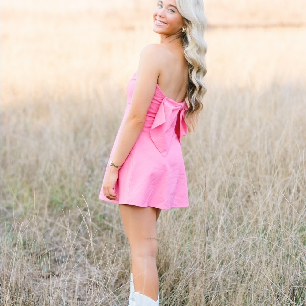 Pink Strapless Dress with Bow